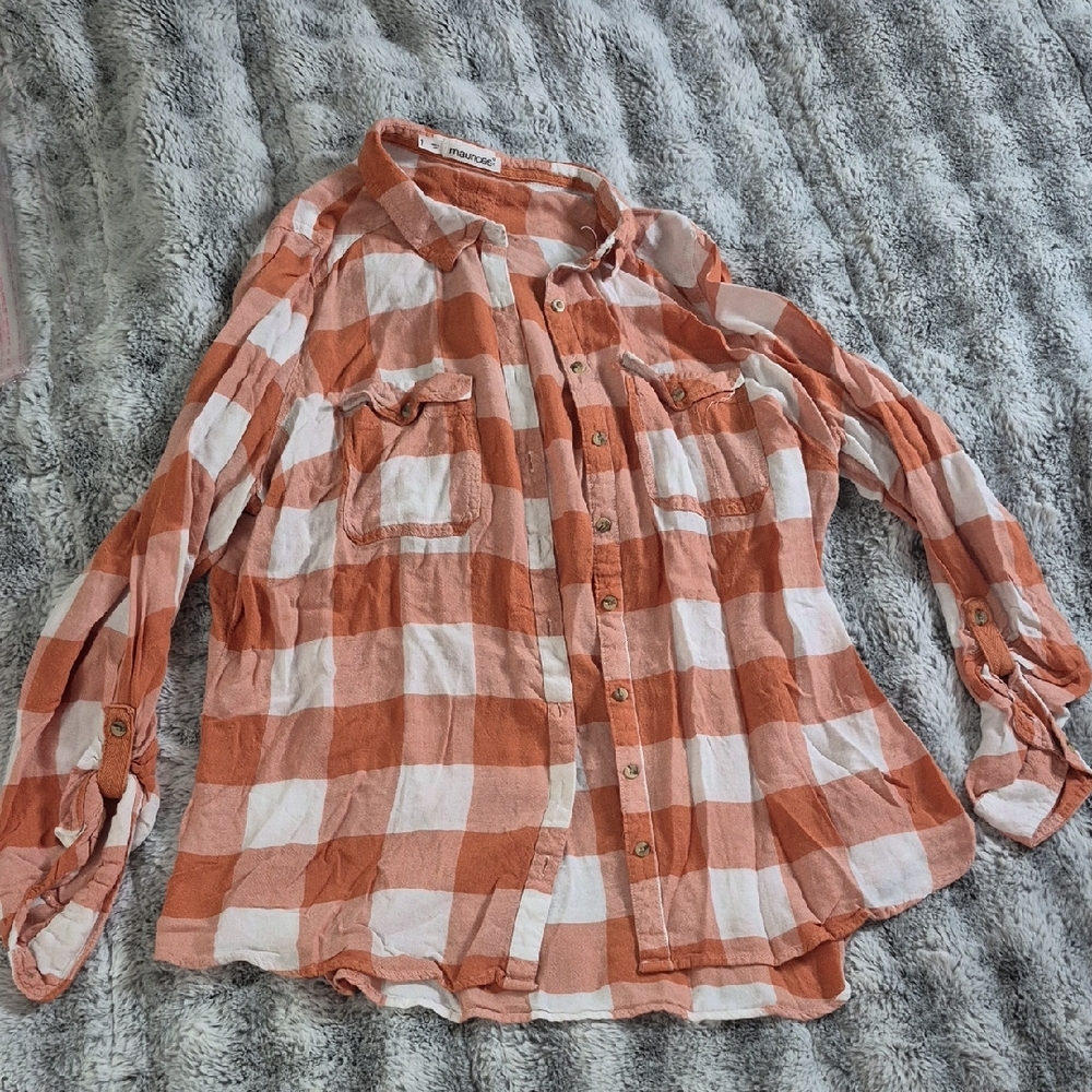 Maurices 🖤 Orange Plaid Button Down Shirt (414)